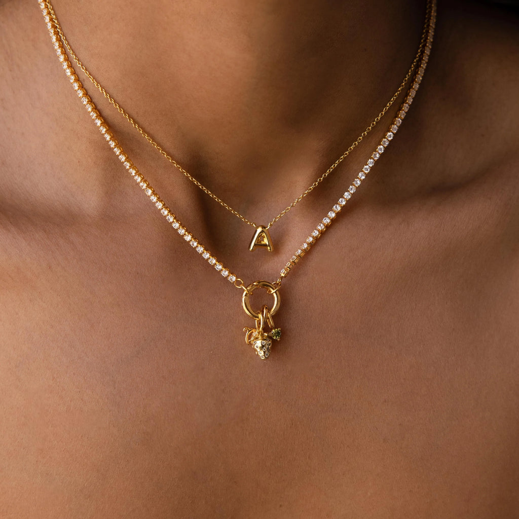 Diamond Tennis Clasp Necklace Silver 18K Gold Plated