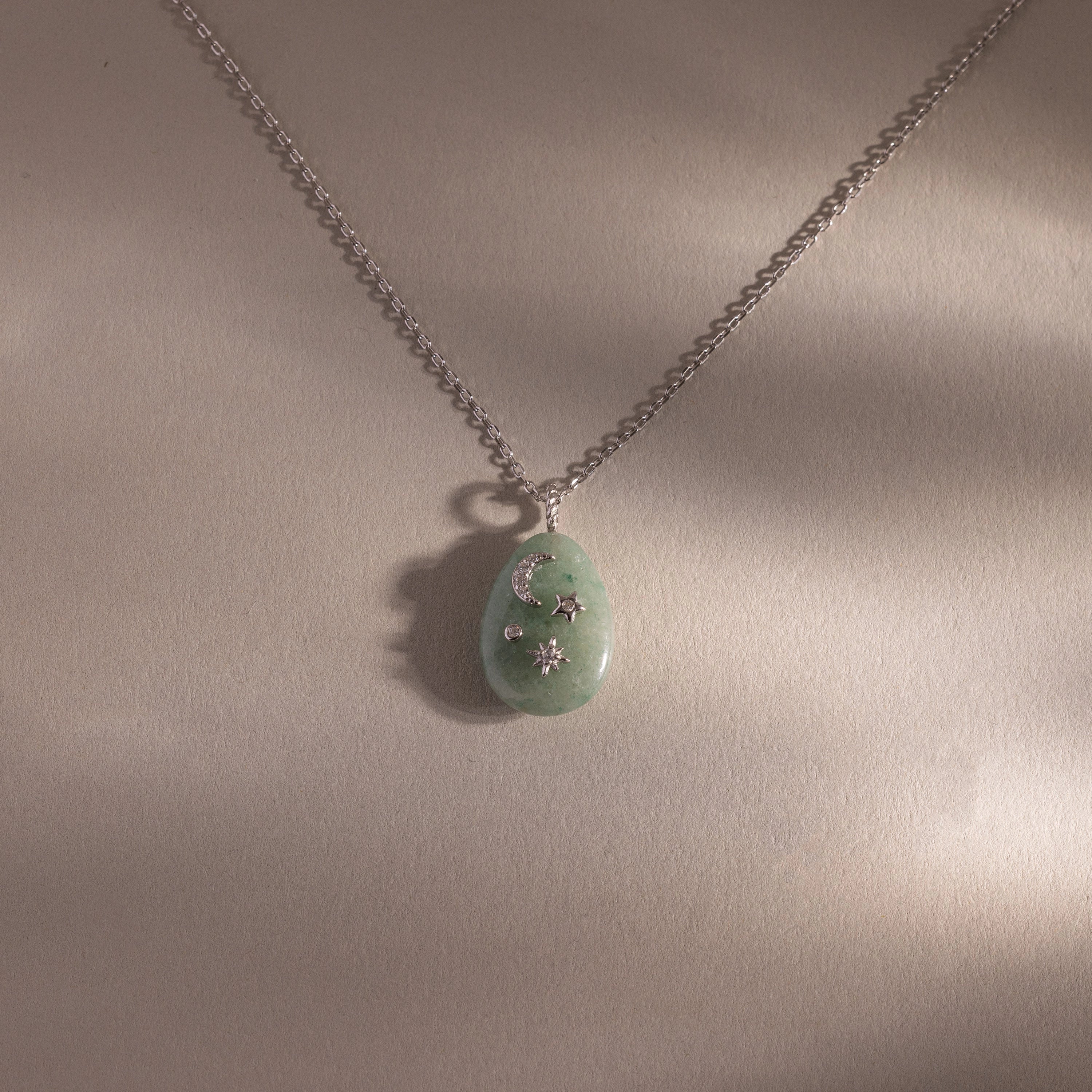 Diamonds Celestial Aventurine Pendant Necklace Silver 18K Gold Plated