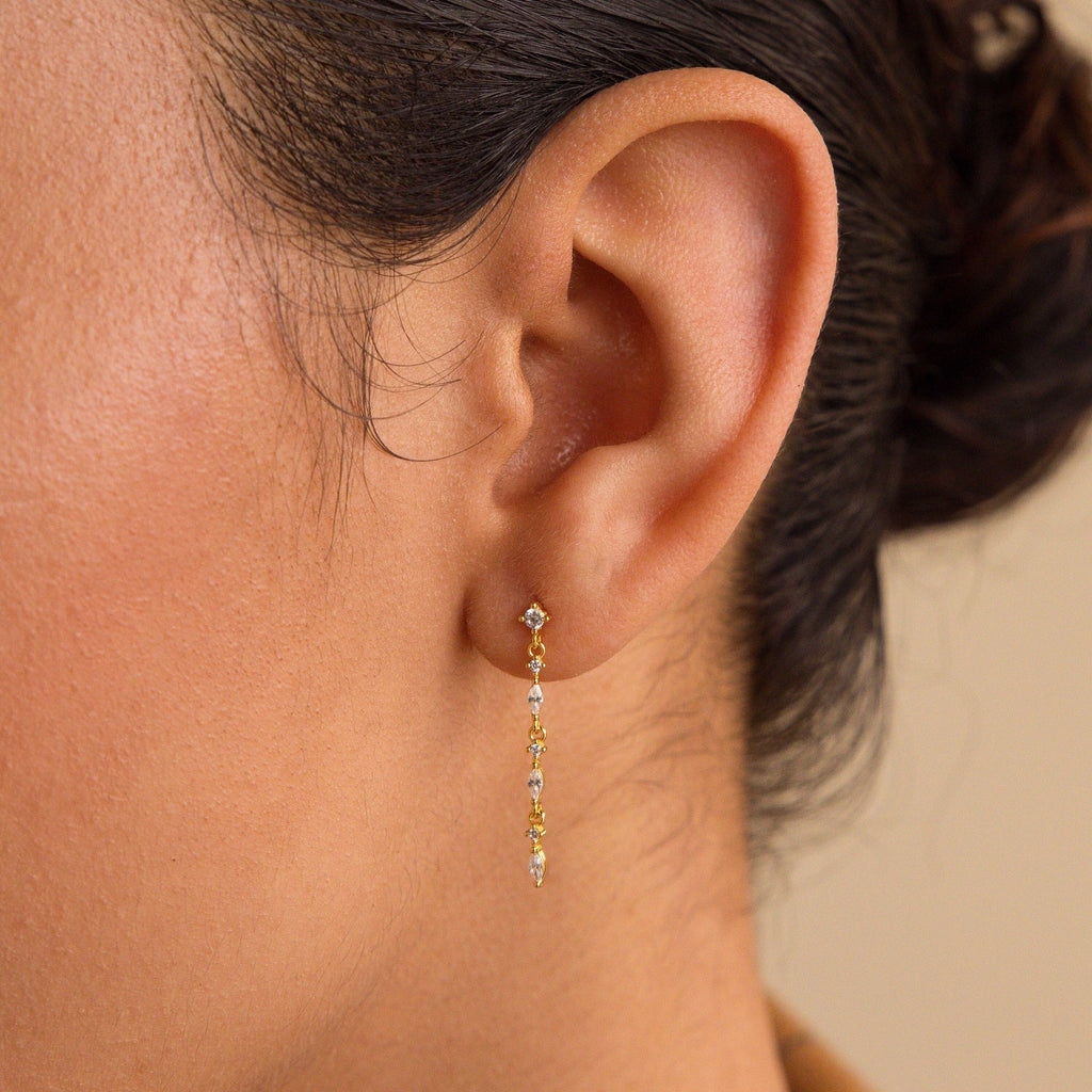 Marquise Diamond Drop Earrings Silver 18K Gold Plated