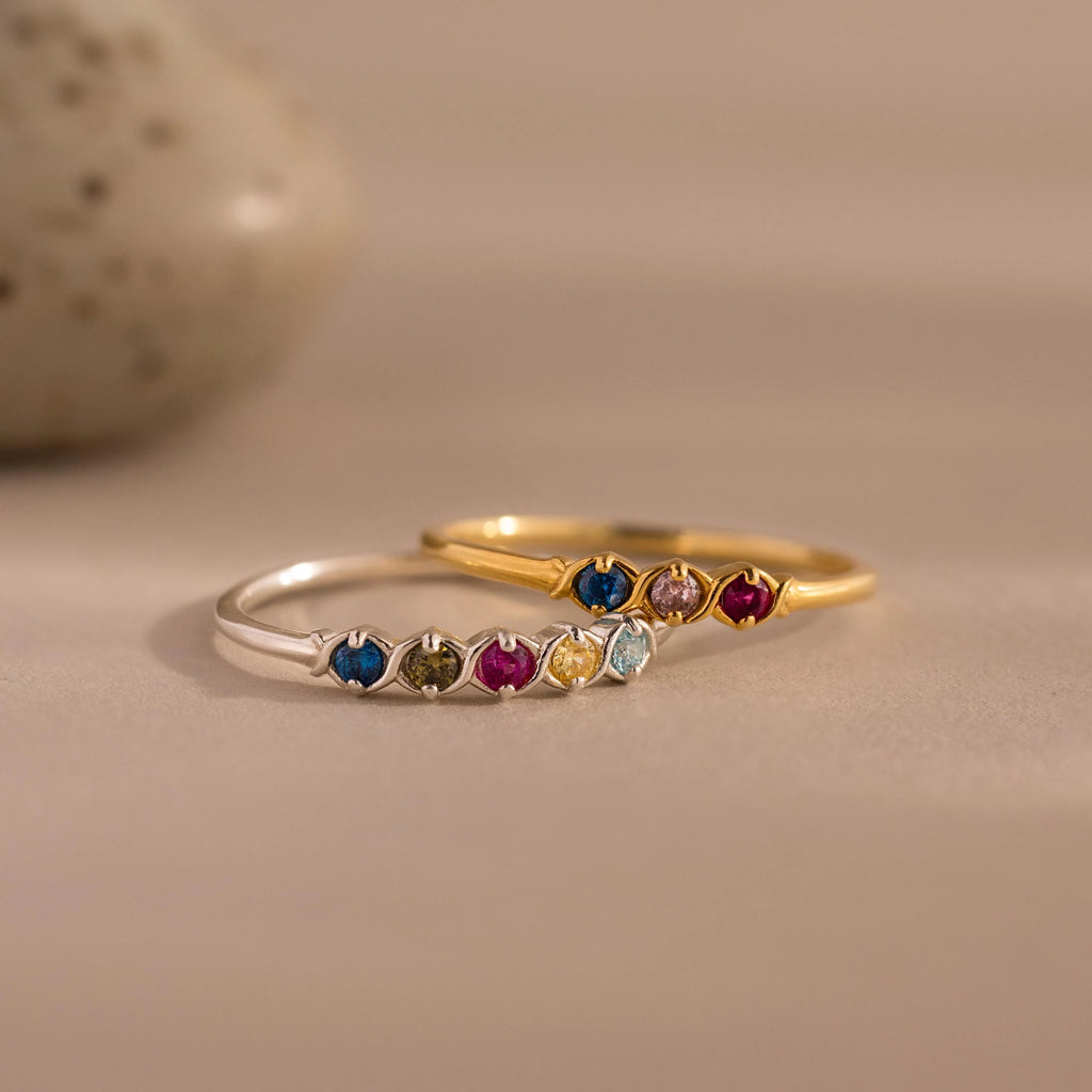 Woven Multiple Birthstone Ring Silver 18K Gold Plated