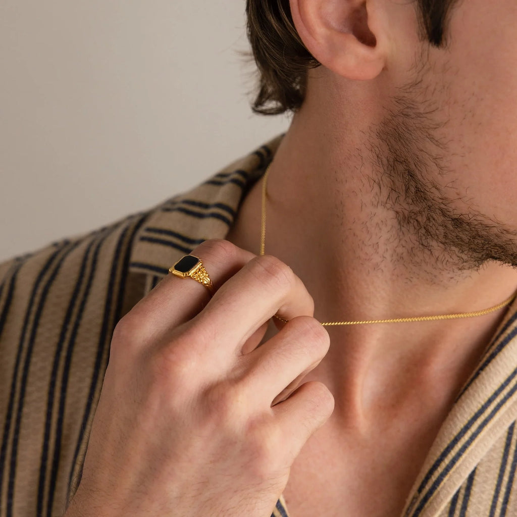 Vintage-Inspired Black Enamel Signet Ring