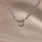 Grey Pearl Charm Necklace Silver 18K Gold Plated