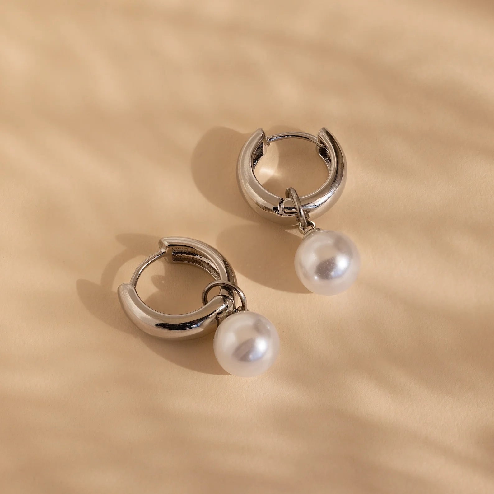 Bold Pearl Drop Earrings Silver 18K Gold Plated