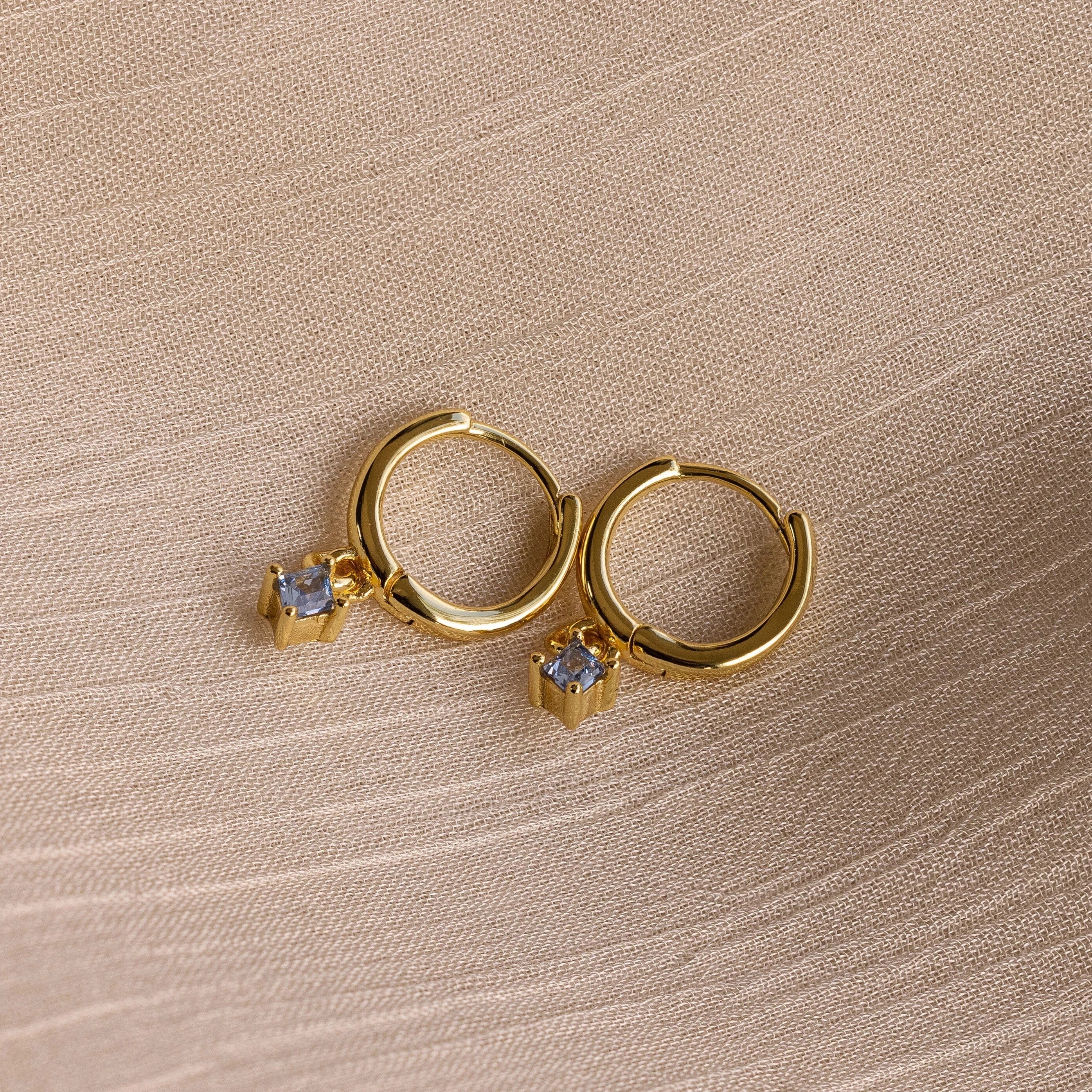 Birthstone Drop Huggies Silver 18K Gold Plated