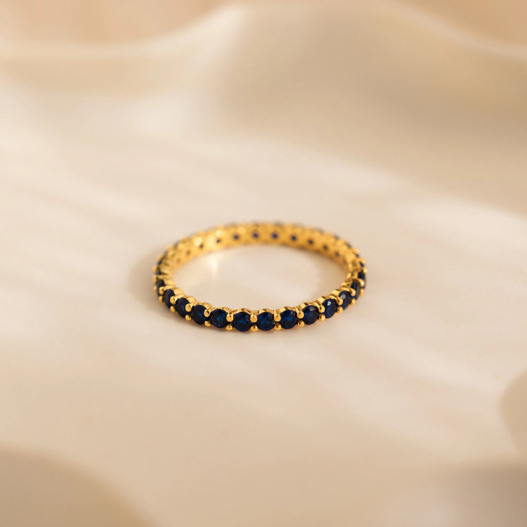 Eternity Tennis Birthstone Ring Silver 18K Gold Plated
