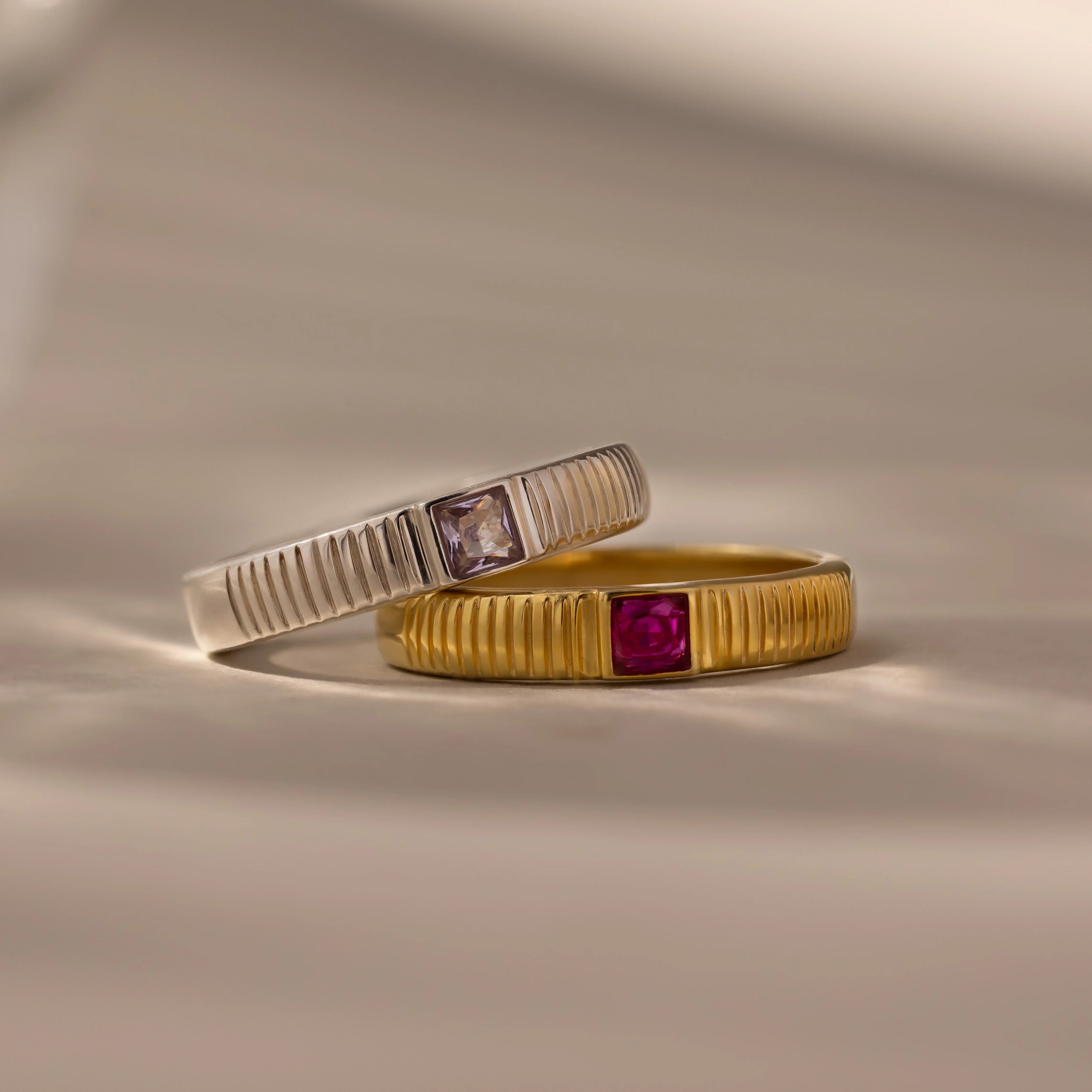 Ruby Ribbed Band Silver 18K Gold Plated