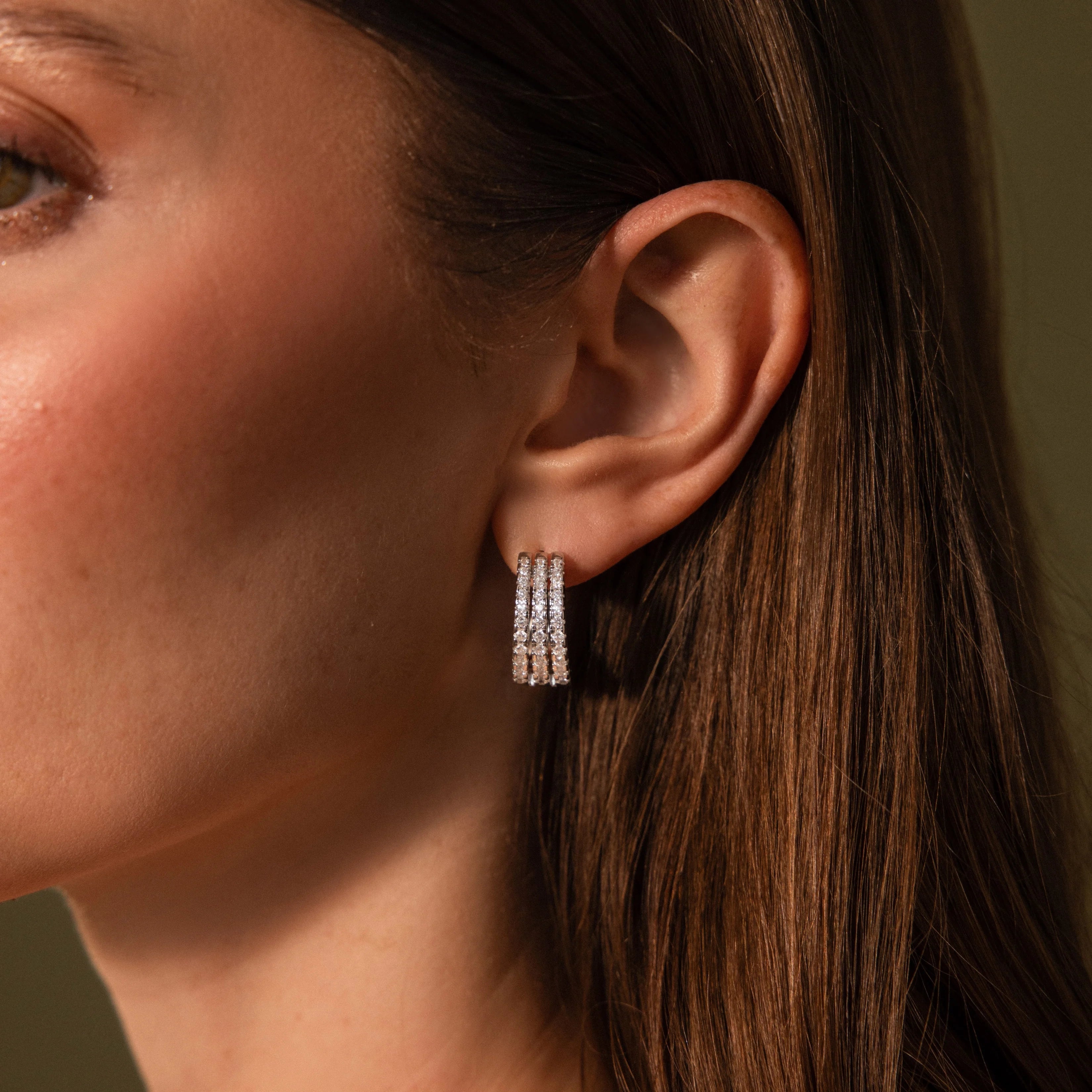 Diamond Pave Trio Hoops Silver 18K Gold Plated