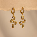 Pave Snake Charm Hoops Silver 18K Gold Plated