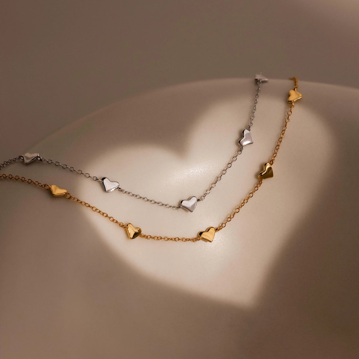Heart Station Bracelet Silver 18K Gold Plated