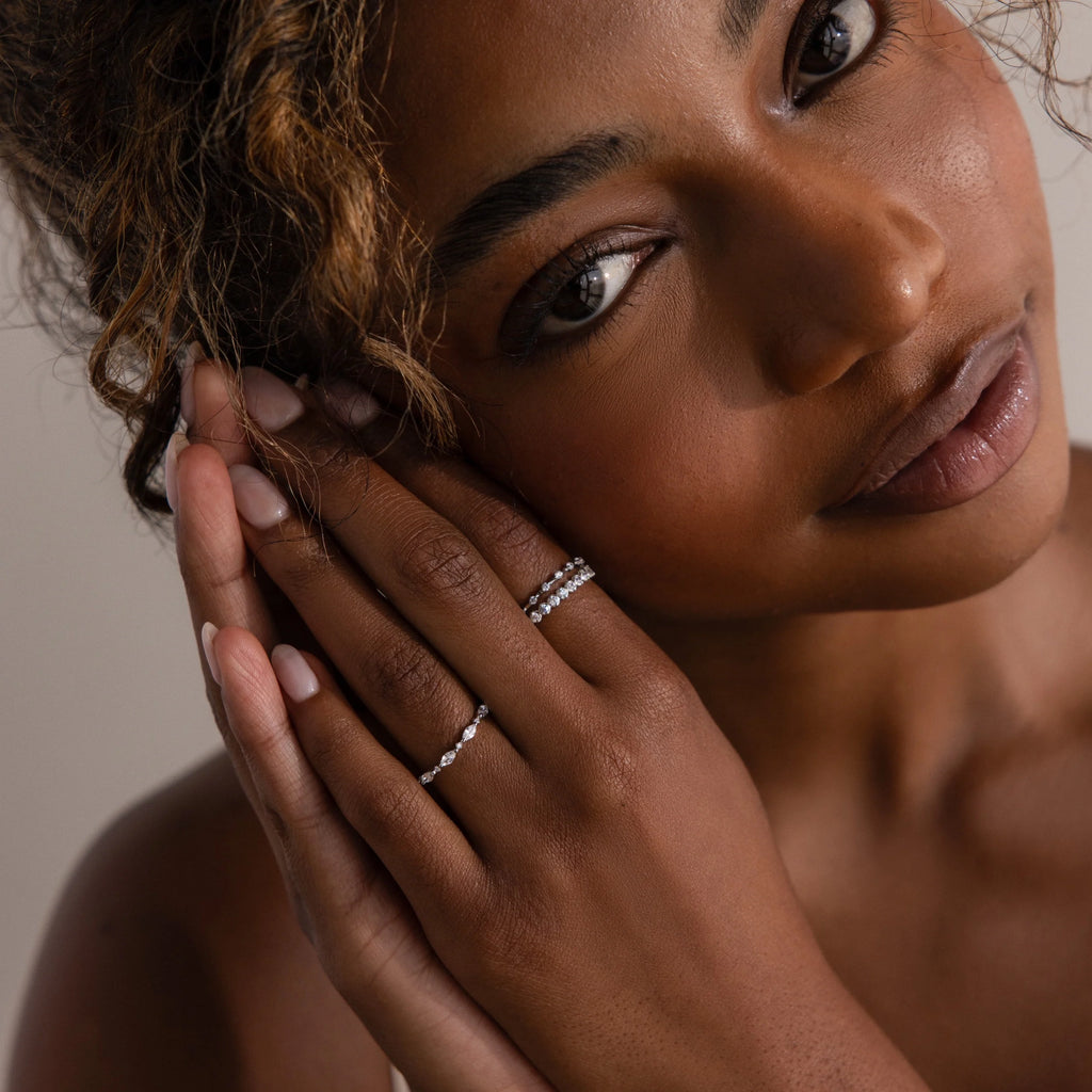 Diamond Crystal Stacking Ring Set Silver 18K Gold Plated