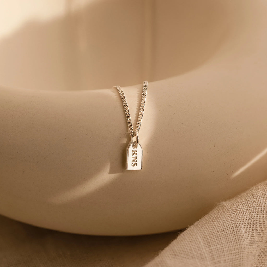 Tiny Initial Tag Necklace Silver 18K Gold Plated