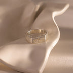 Ribbed Name Signet Ring Silver 18K Gold Plated