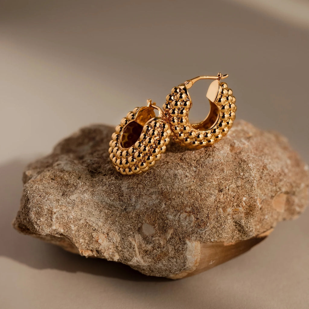 Beaded Dome Hoops Silver 18K Gold Plated