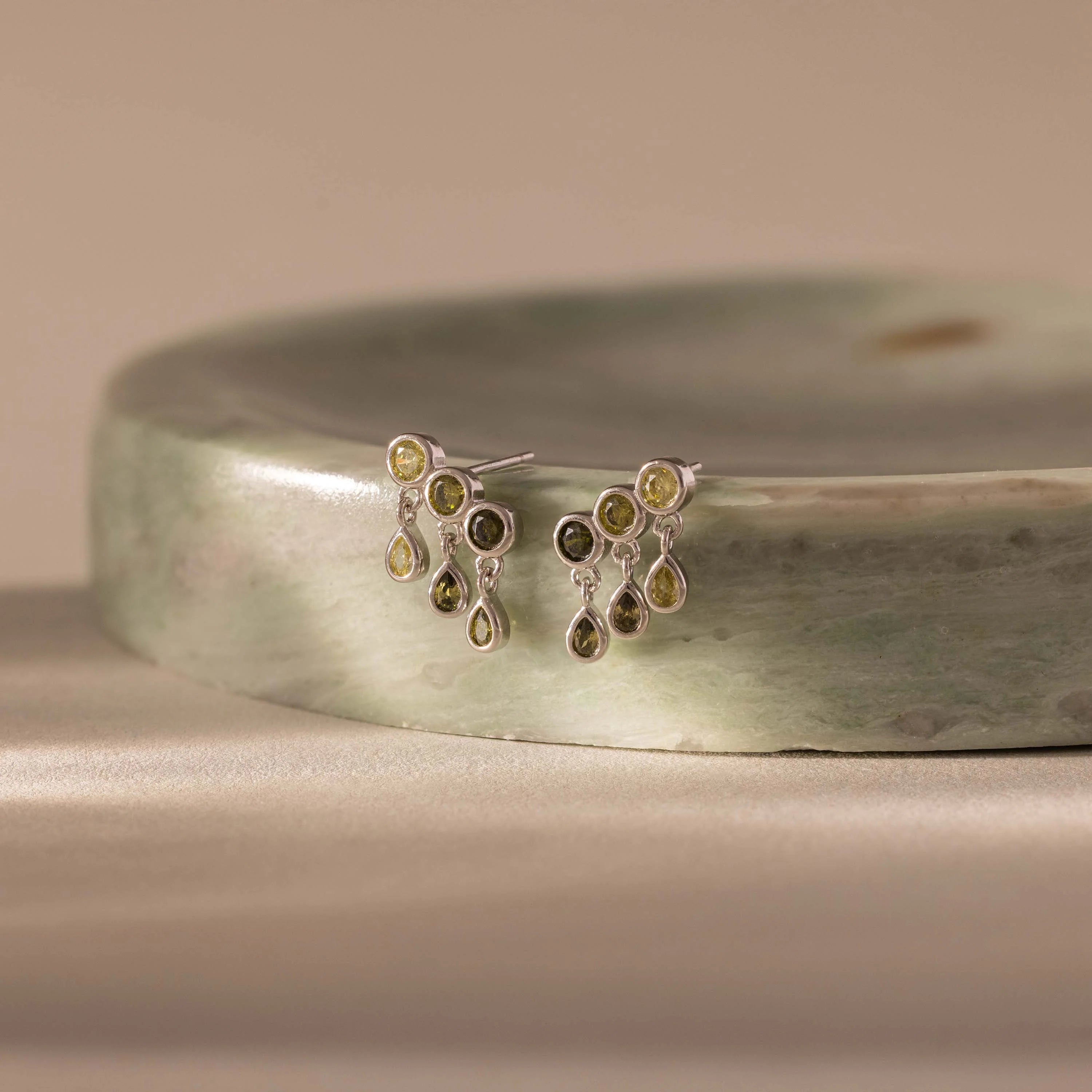 Peridot Raindrop Studs Silver 18K Gold Plated