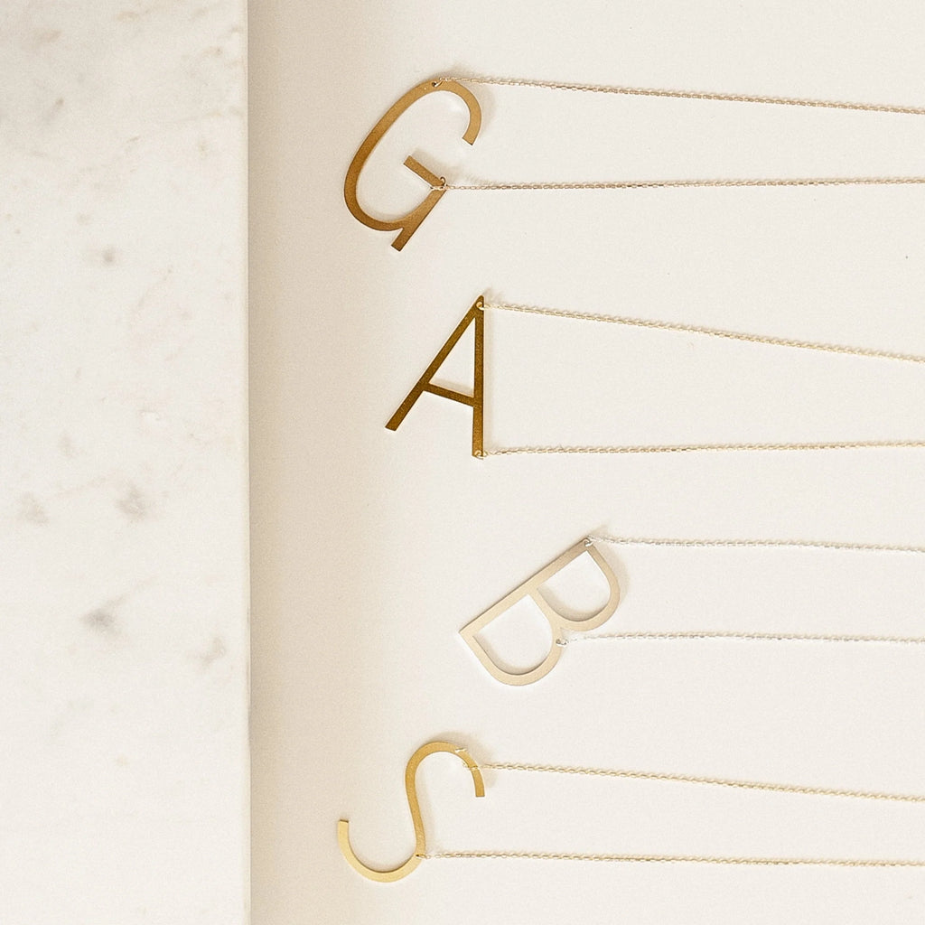 Large Sideways Initial charm Necklace Silver 18K Gold Plated