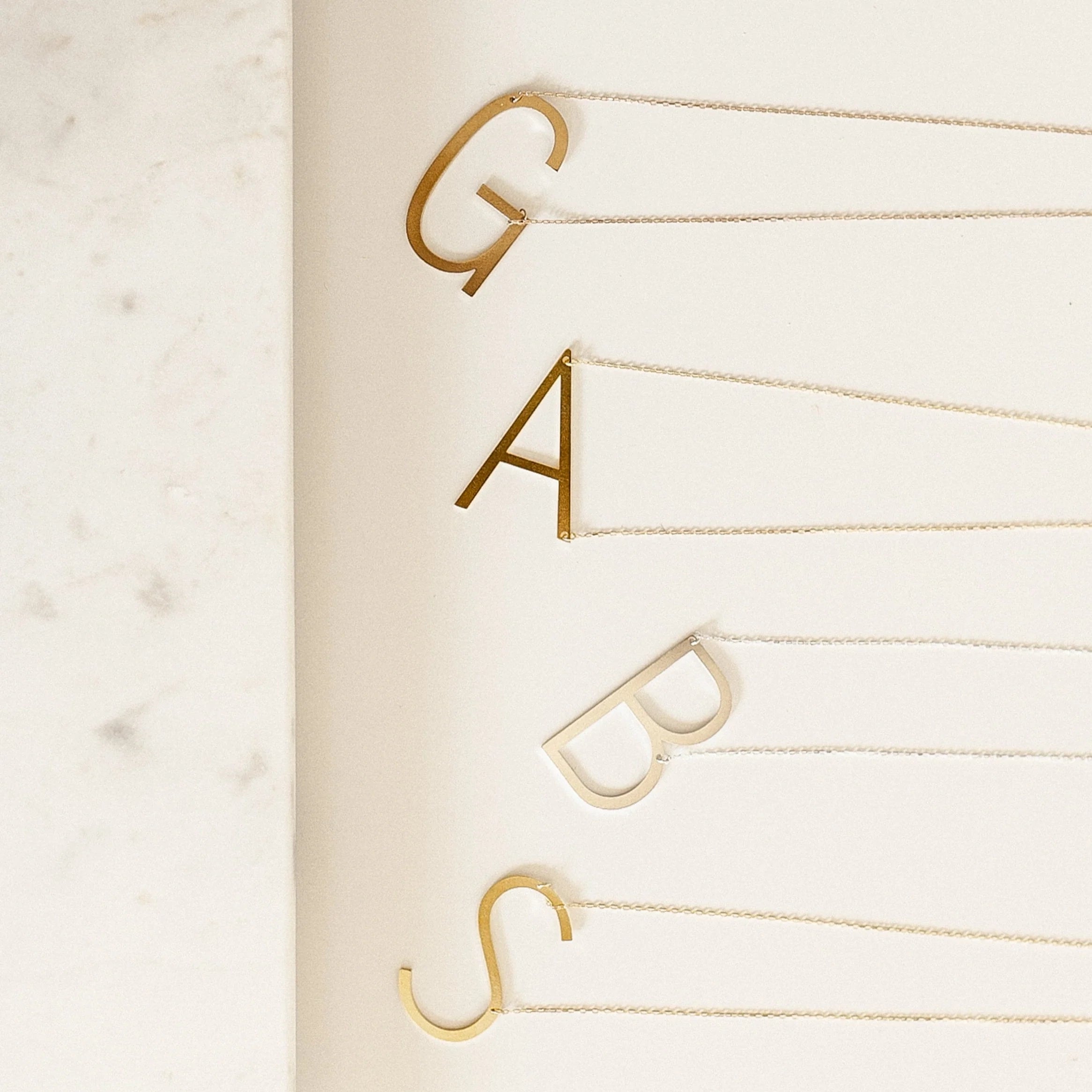 Large Sideways Initial charm Necklace Silver 18K Gold Plated