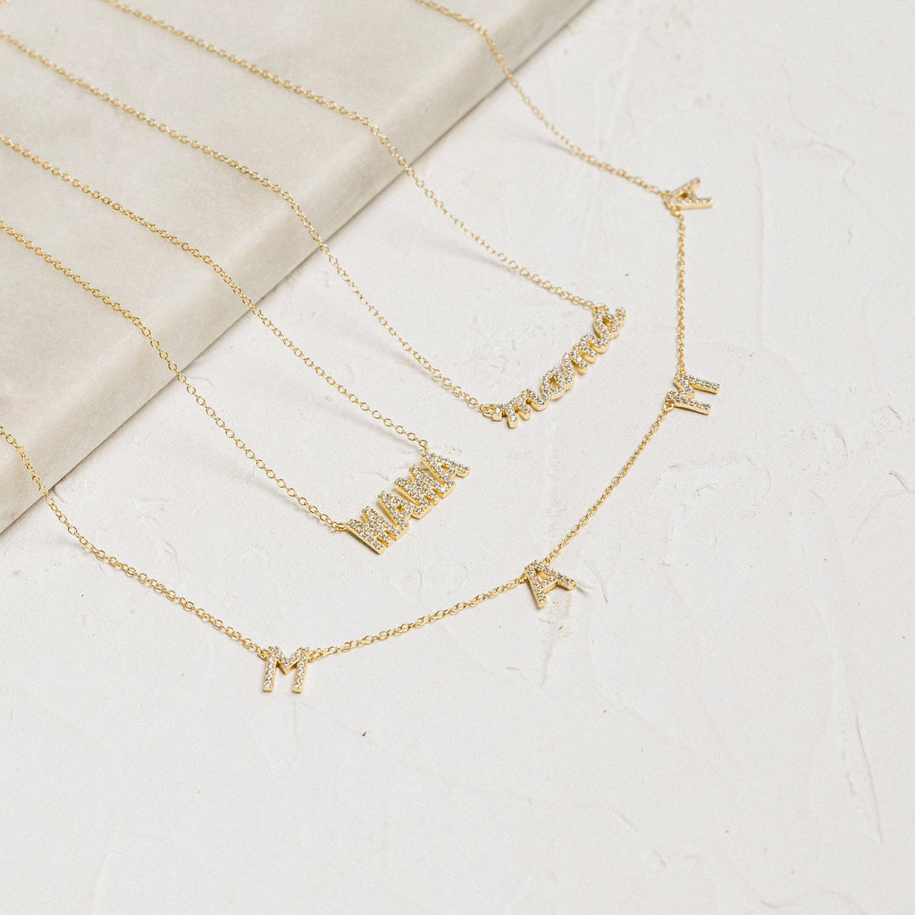 Pave Mama Script Necklace