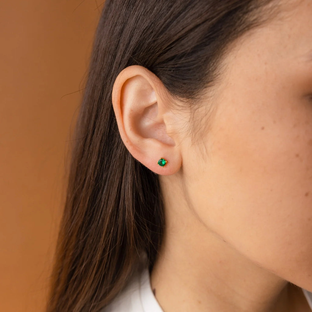 Birthstone Minimalist Studs Silver 18K Gold Plated
