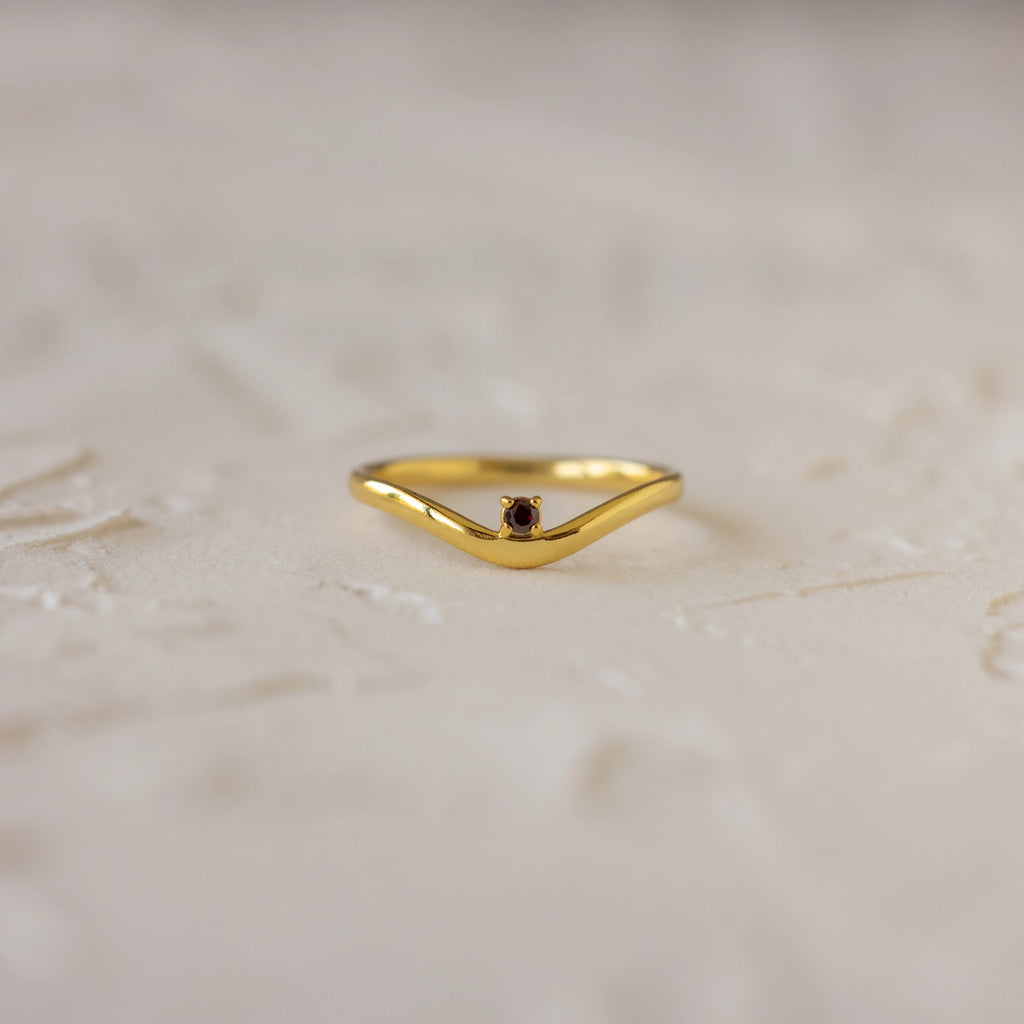 Garnet Drop Curve Ring Silver 18K Gold Plated