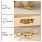 Pearl Diamond Stacking Rings Silver 18K Gold Plated
