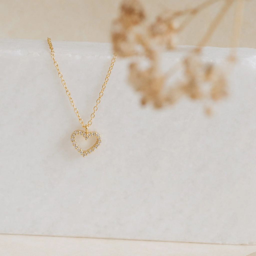 Forever Pave Heart Necklace Silver 18K Gold Plated