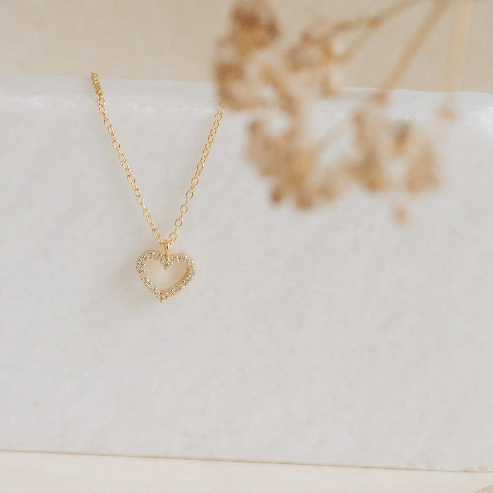 Forever Pave Heart Necklace Silver 18K Gold Plated