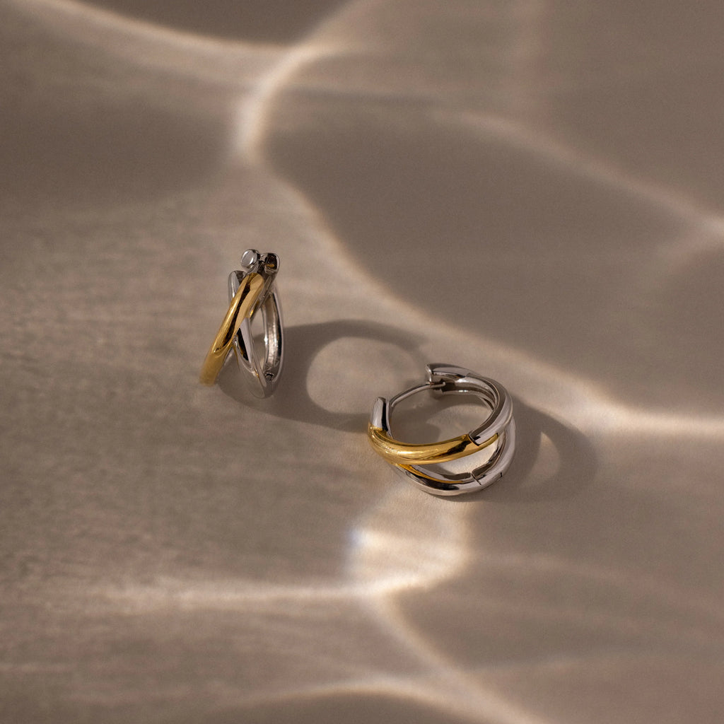 Laced Mixed Metal Huggies Silver 18K Gold Plated