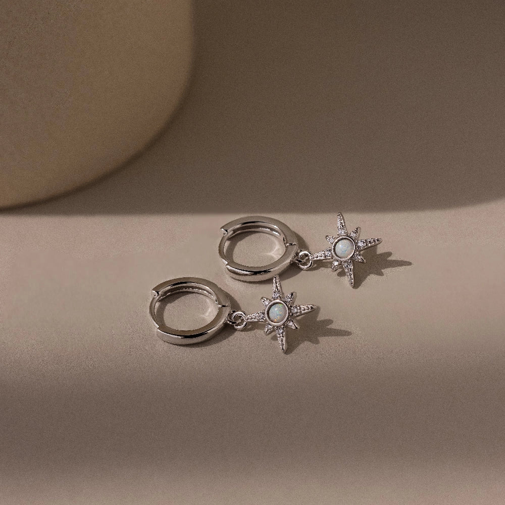 Opal Starburst Charm Huggies Silver 18K Gold Plated