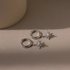 Opal Starburst Charm Huggies Silver 18K Gold Plated