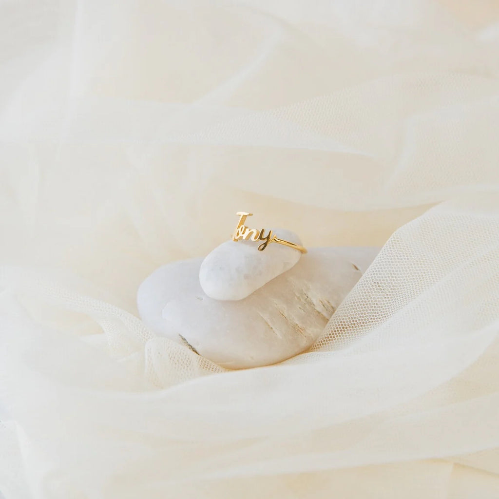 Grace Script Name Ring Silver 18K Gold Plated