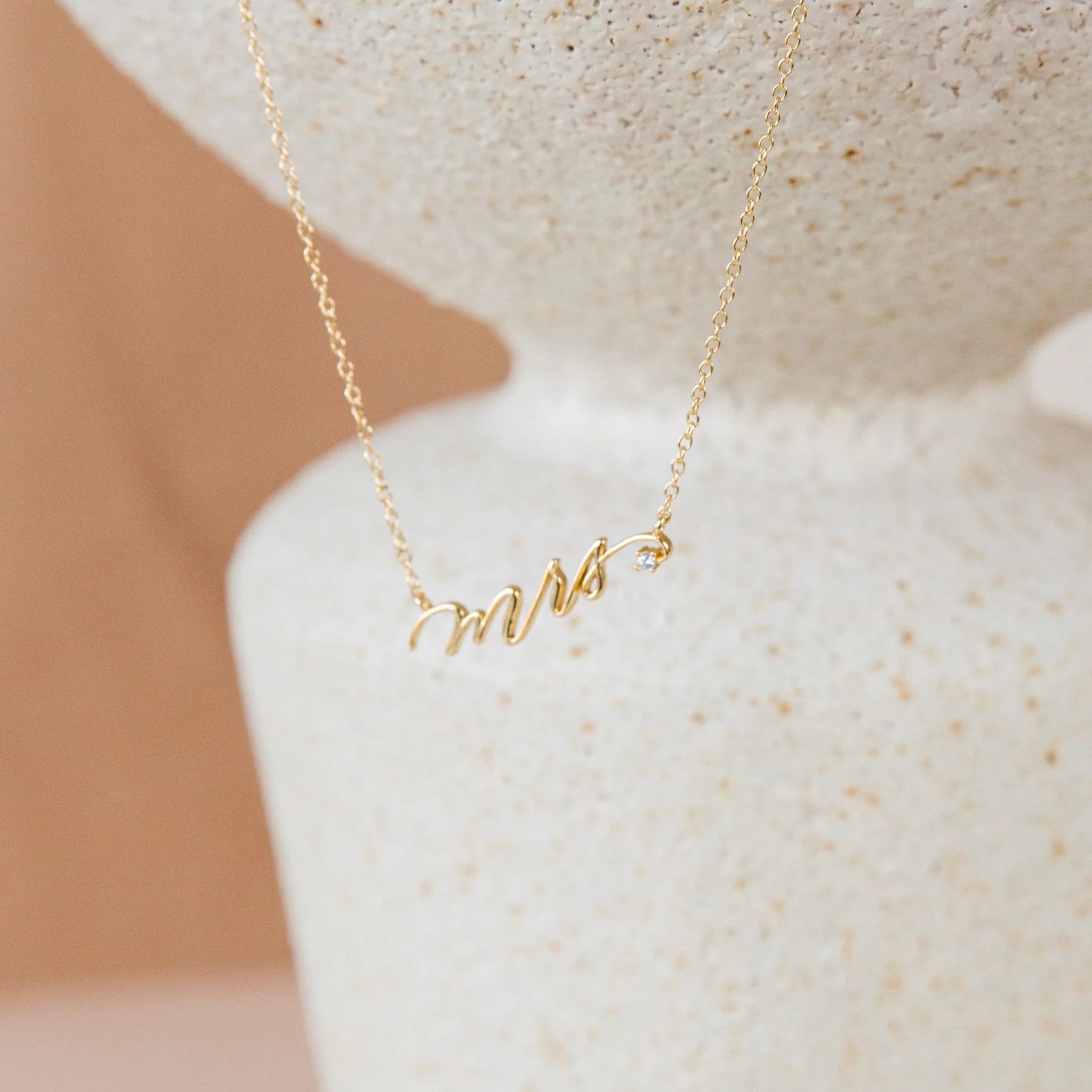 Dainty Mrs. Charm Necklace Silver 18K Gold Plated