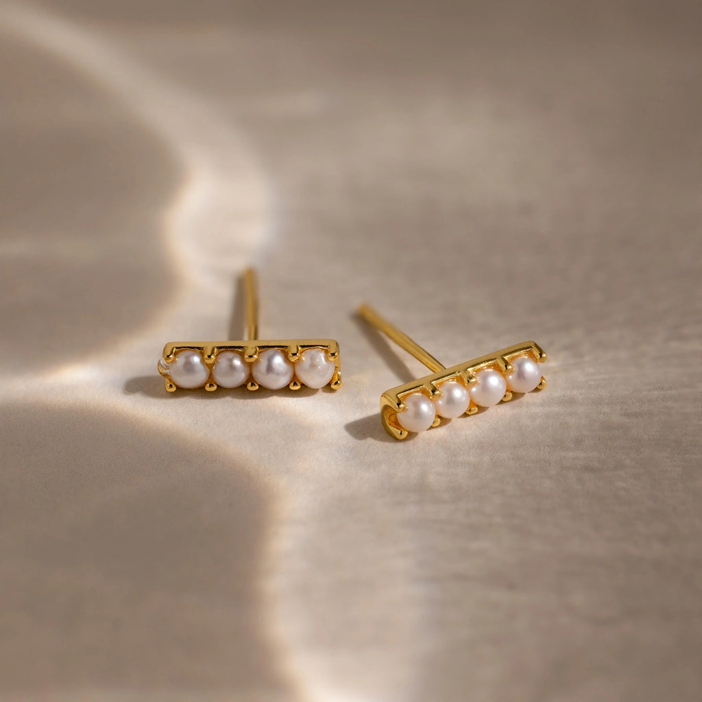 Dainty Pearl Bar Studs Silver 18K Gold Plated