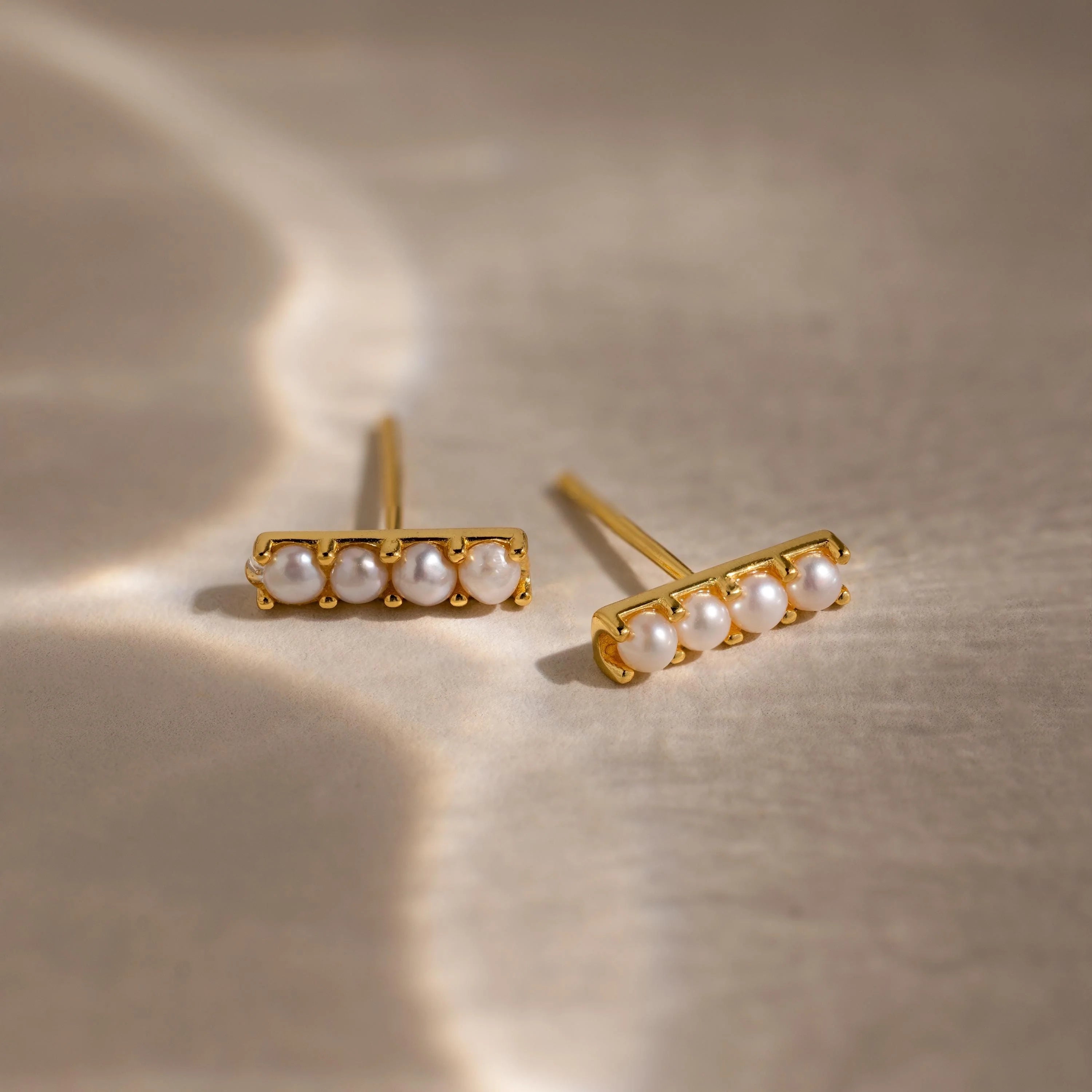 Dainty Pearl Bar Studs Silver 18K Gold Plated