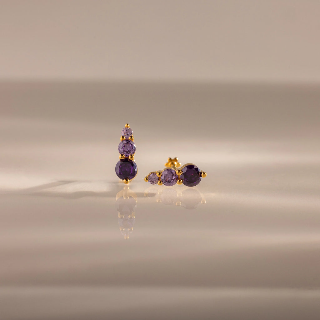Ombre Amethyst Flatback Studs Silver 18K Gold Plated