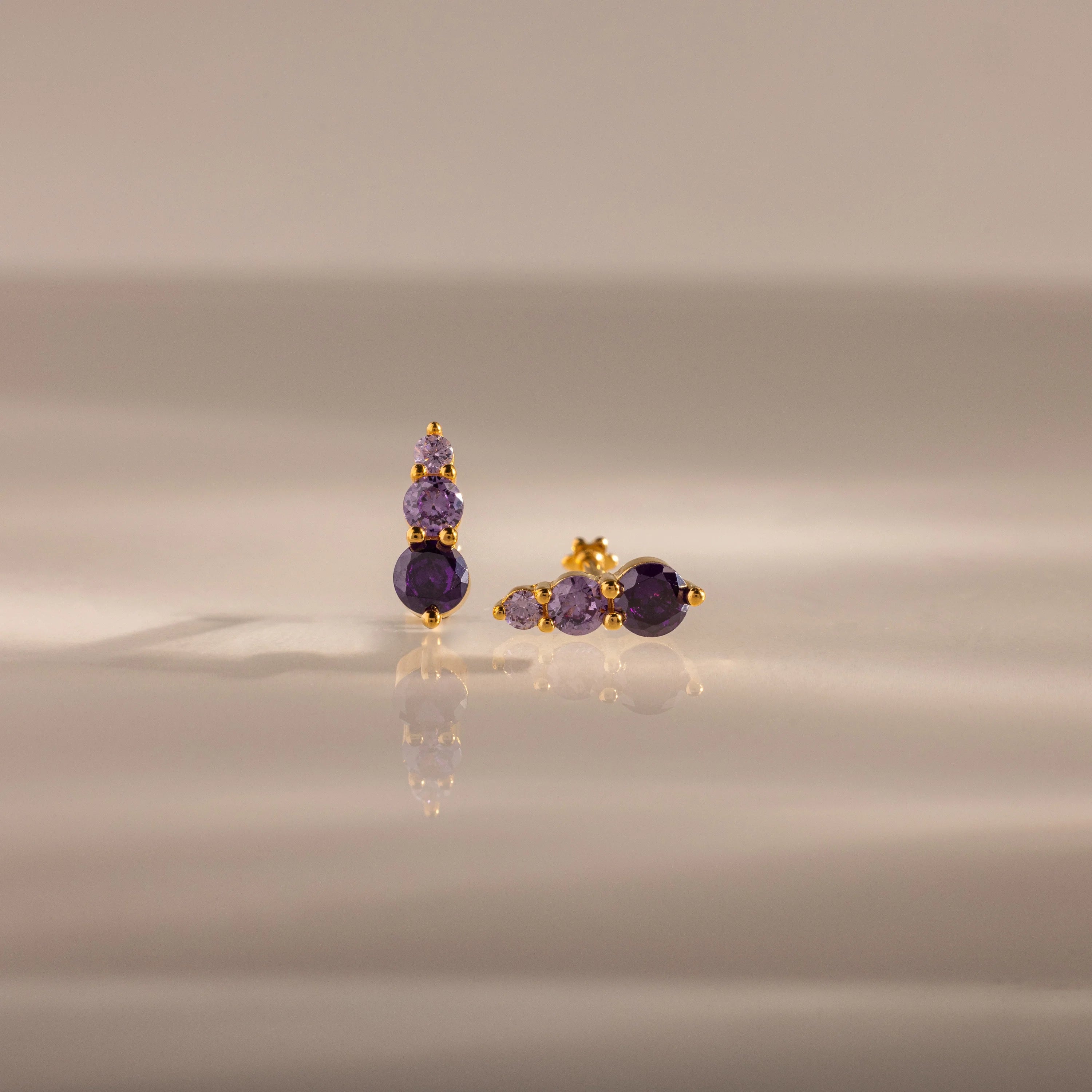 Ombre Amethyst Flatback Studs Silver 18K Gold Plated