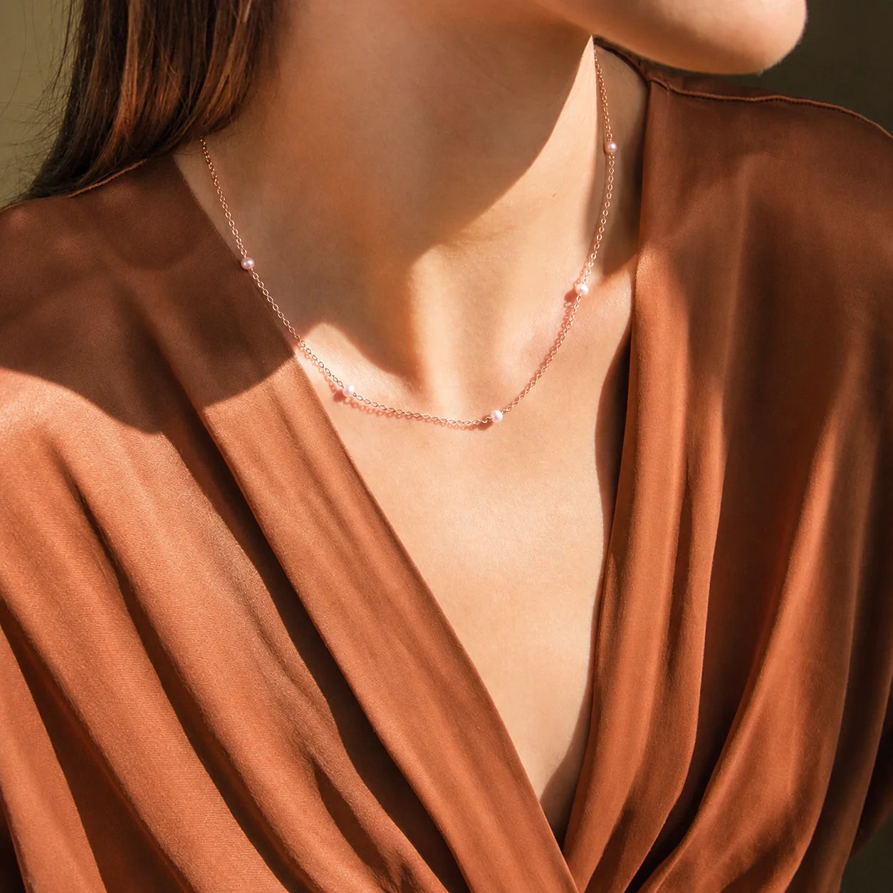Dainty Pearl Station Necklace