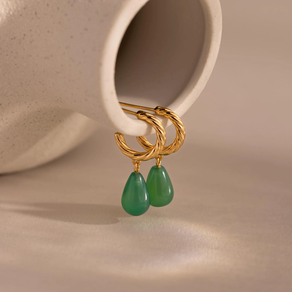 Twisted Jade Hoops Silver 18K Gold Plated