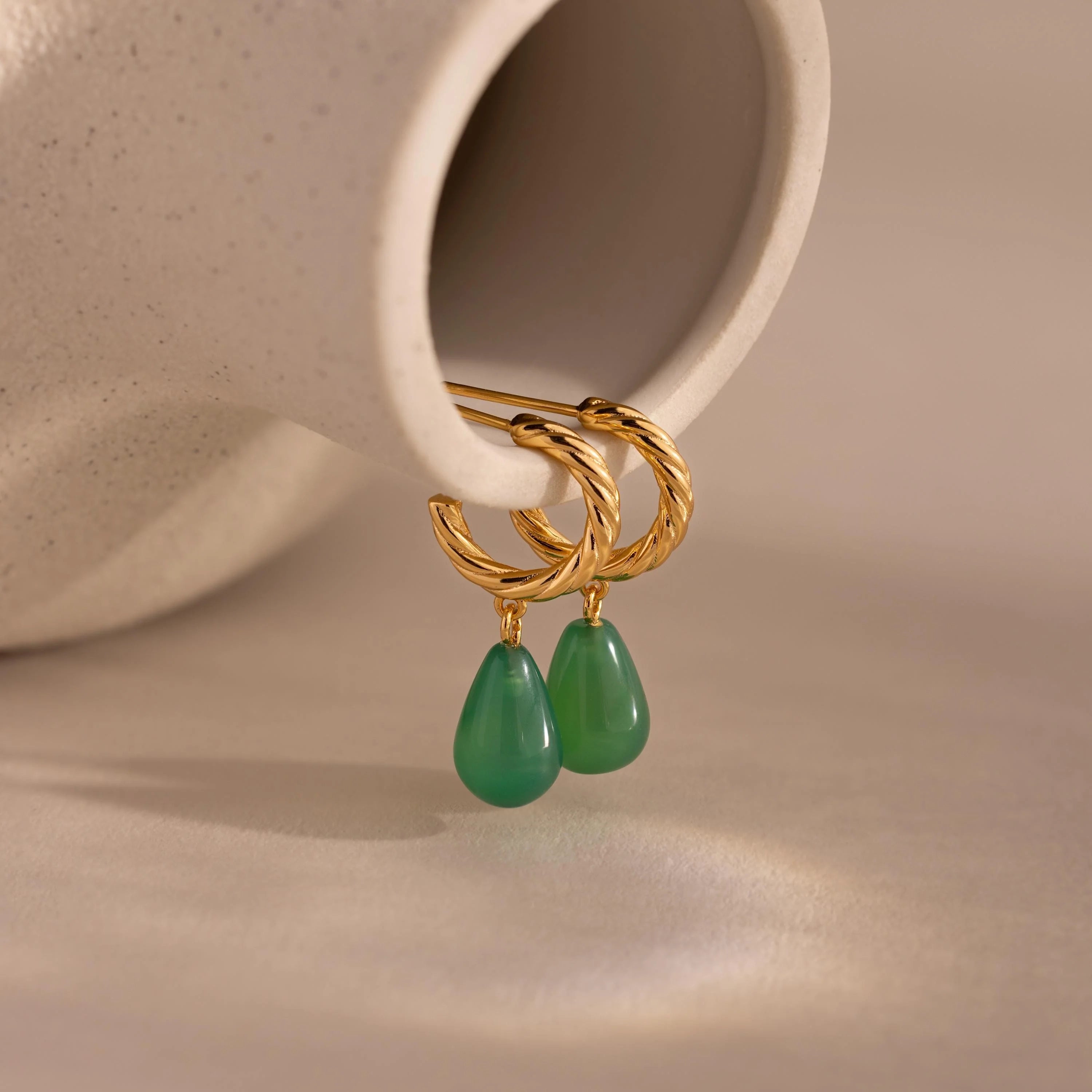Twisted Jade Hoops Silver 18K Gold Plated