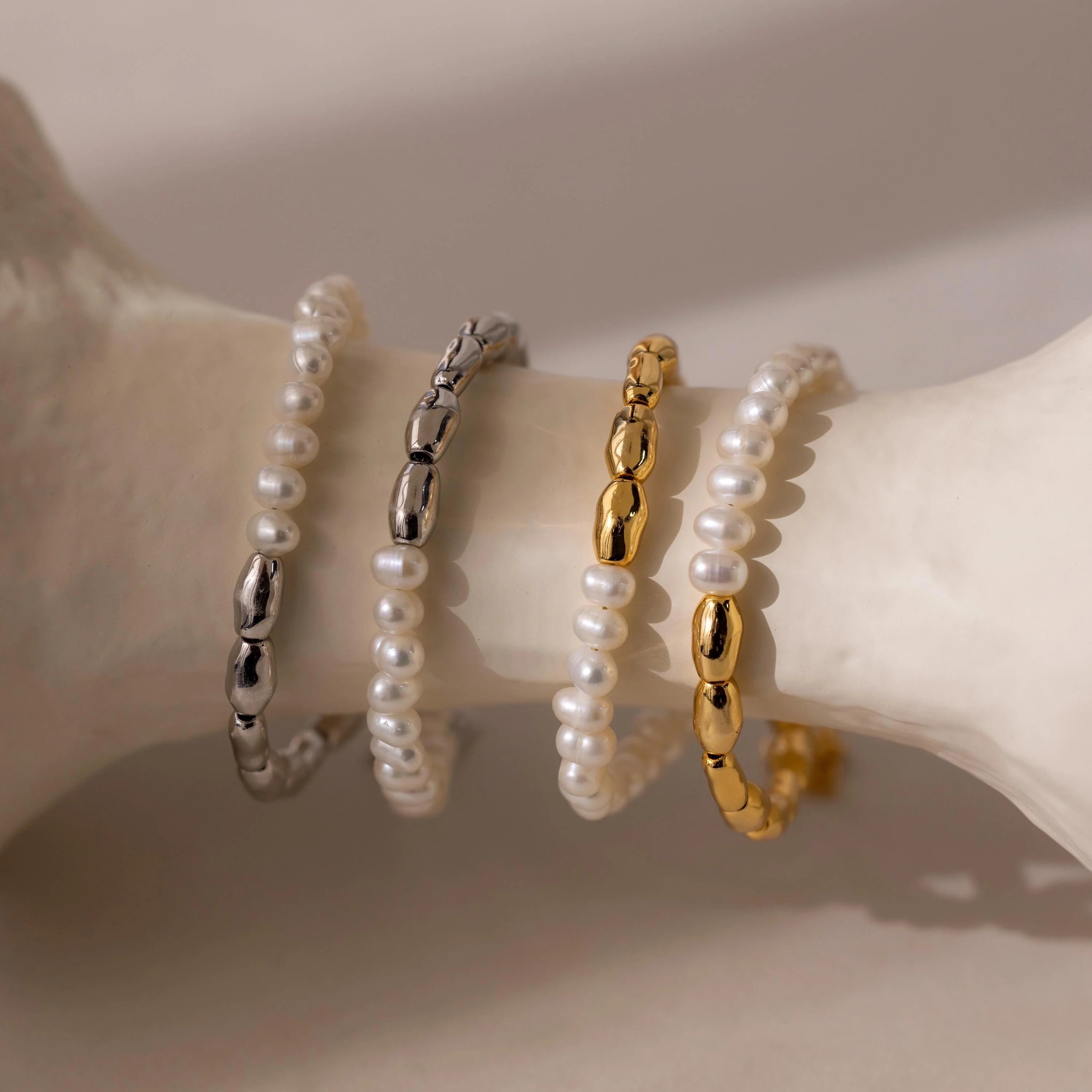 Duo Beaded Pearl Bracelet Silver 18K Gold Plated