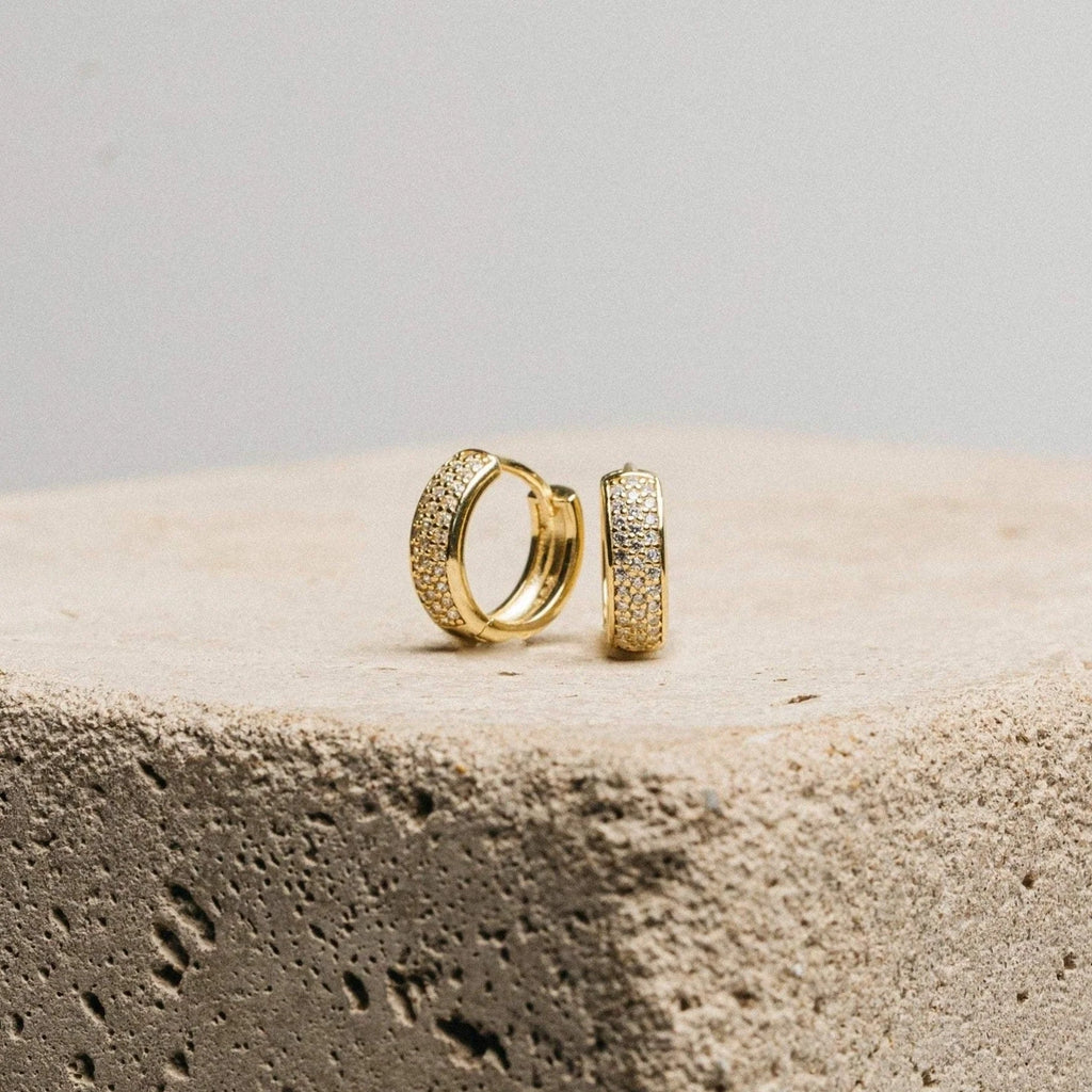 Pave Diamond Huggies Silver 18K Gold Plated