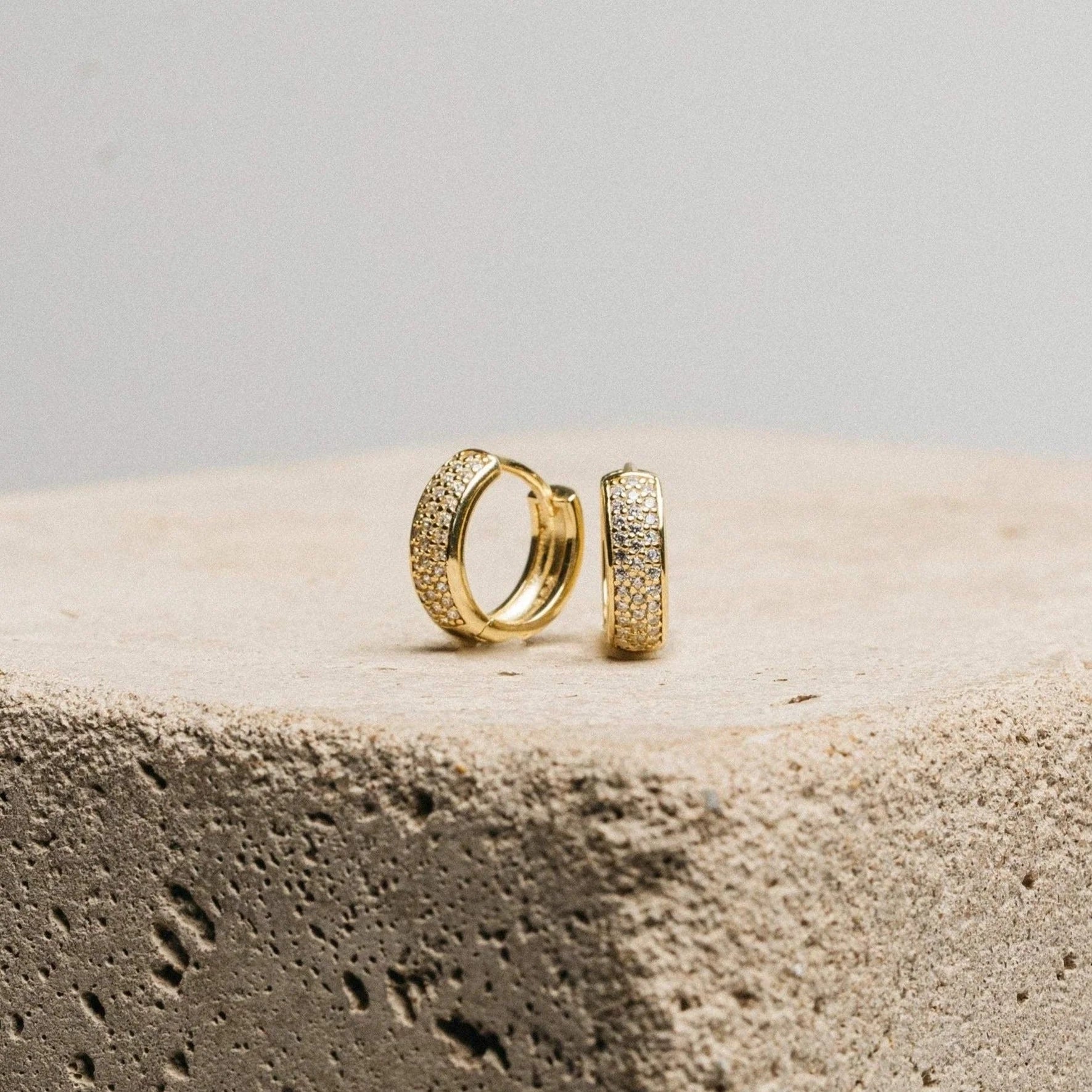 Pave Diamond Huggies Silver 18K Gold Plated
