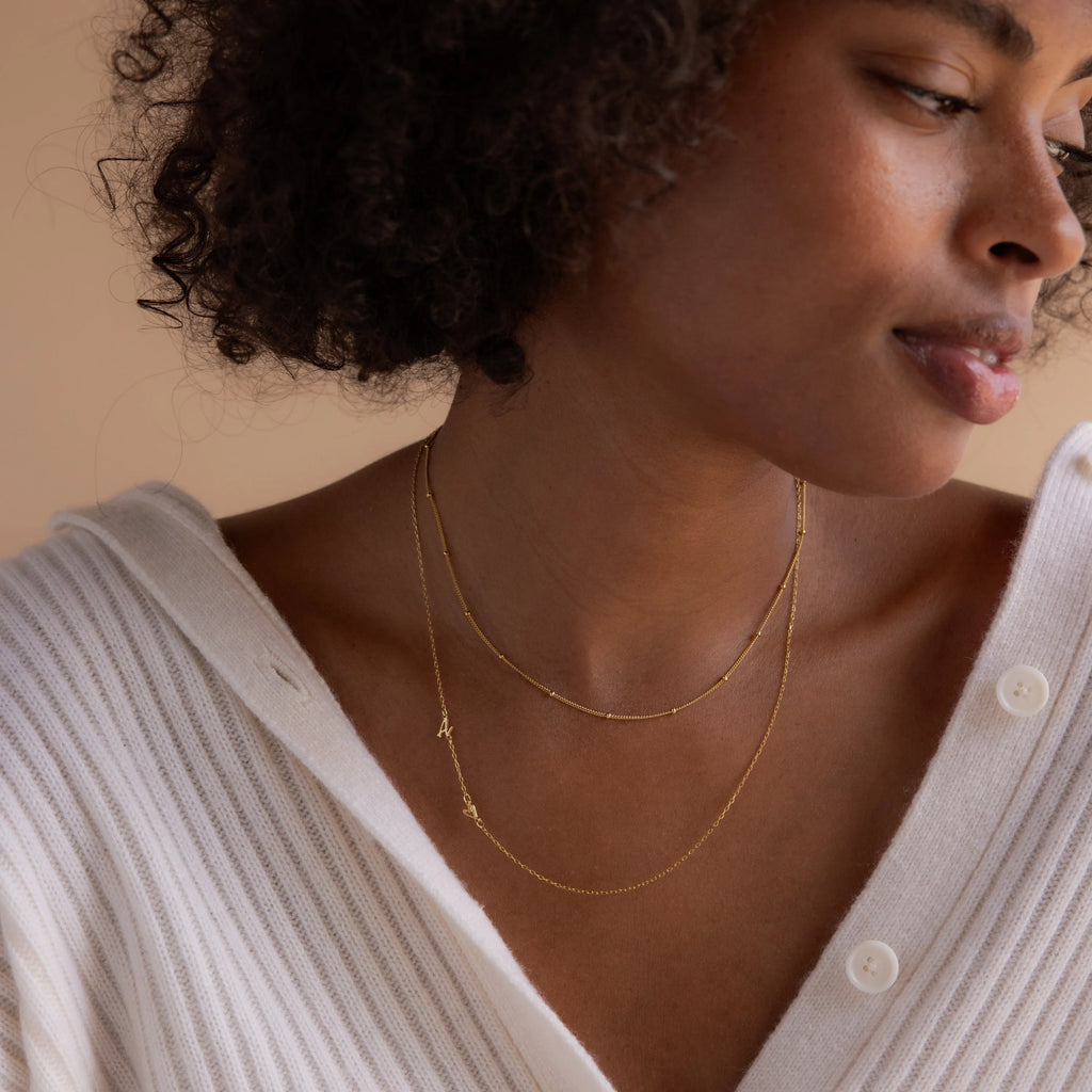 Sideways Initial Heart Necklace Silver 18K Gold Plated