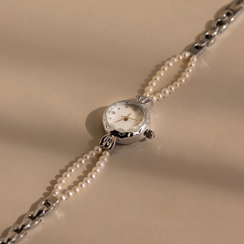 Beaded Pearl Timepiece Silver 18K Gold Plated