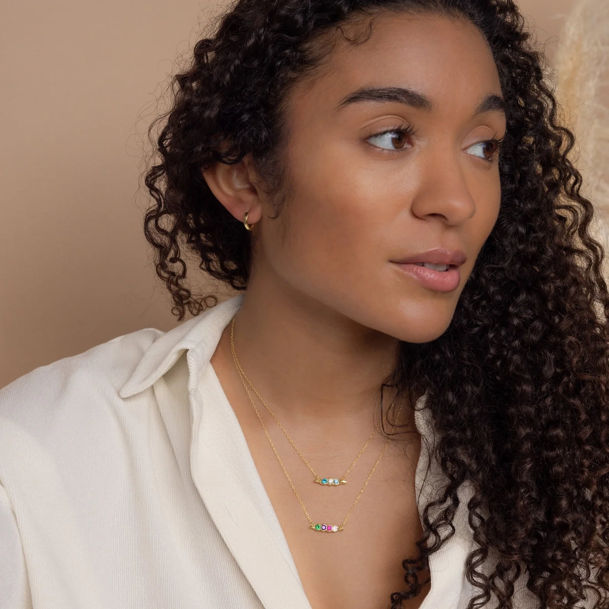 Horizontal Pod Birthstone Necklace Silver 18K Gold Plated