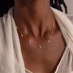 Diamond Drop Station Necklace Silver 18K Gold Plated