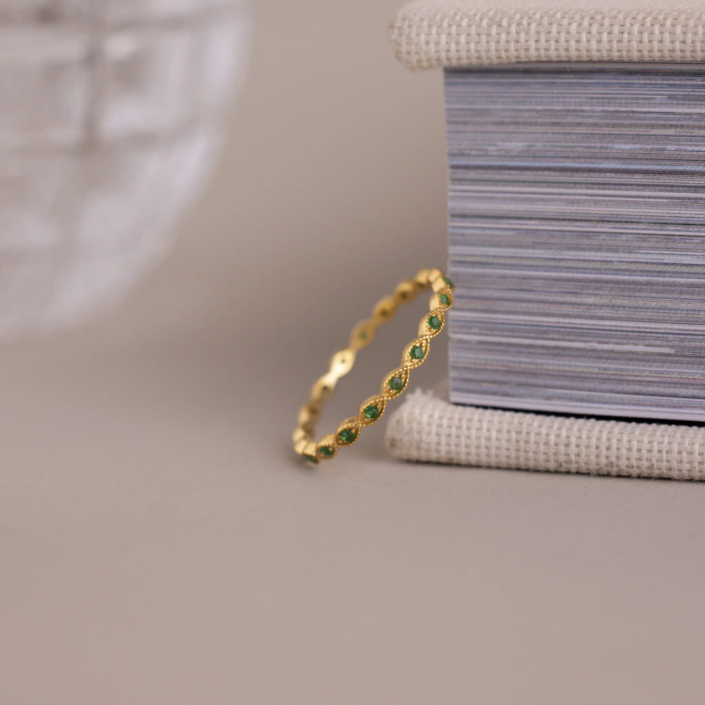 Dainty Marquise Emerald Ring Silver 18K Gold Plated