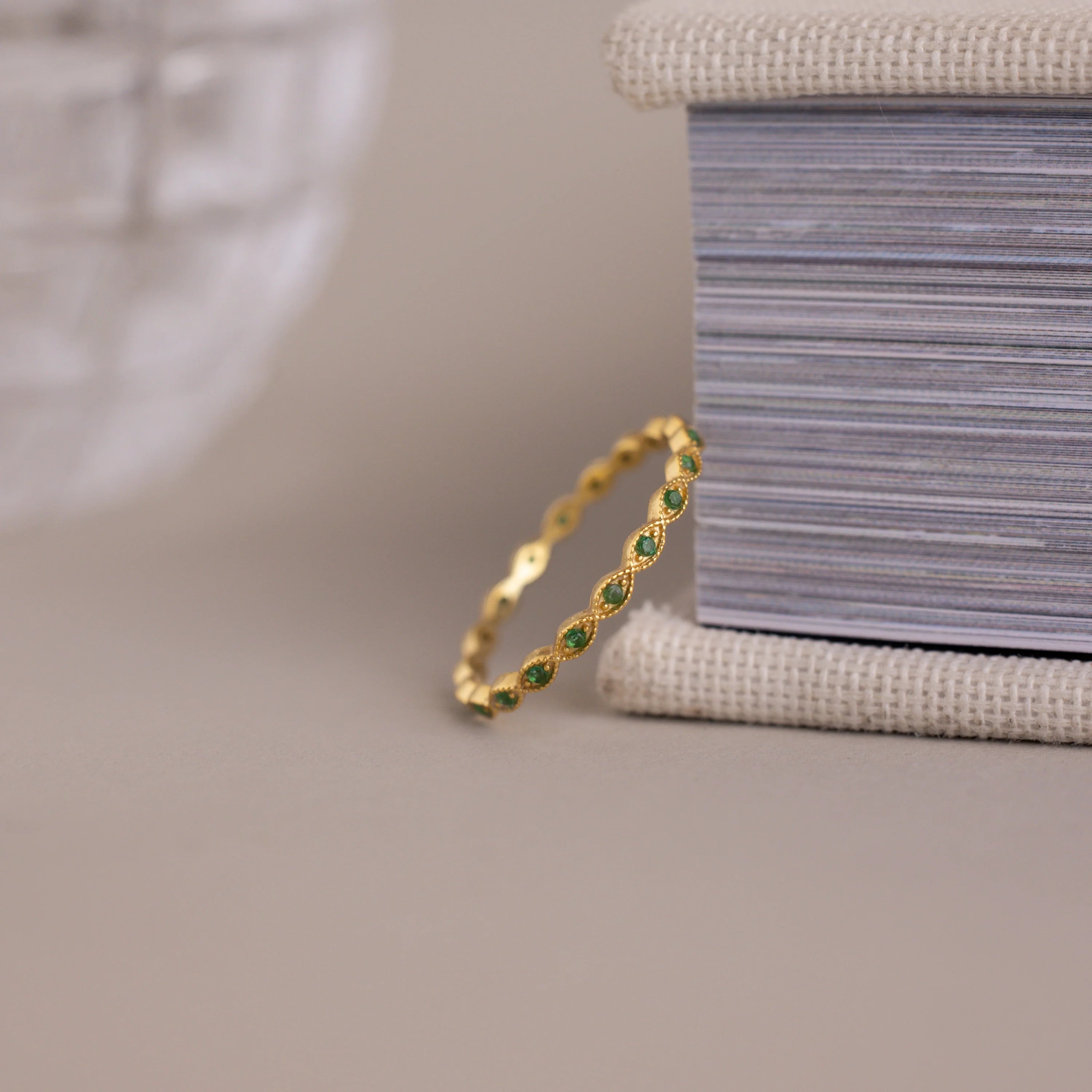 Dainty Marquise Emerald Ring Silver 18K Gold Plated