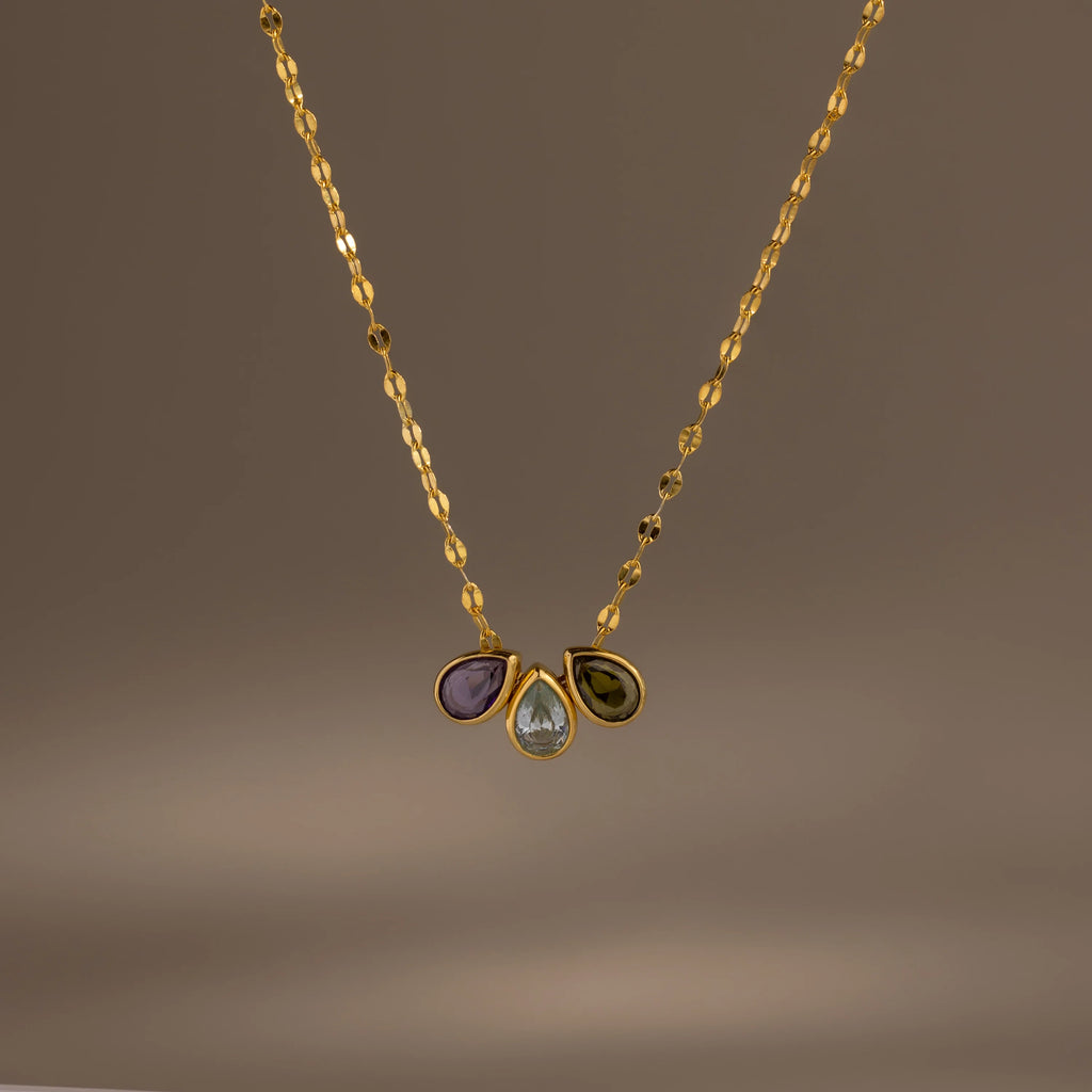 Multiple Teardrop Birthstone Necklace  Silver 18K Gold Plated
