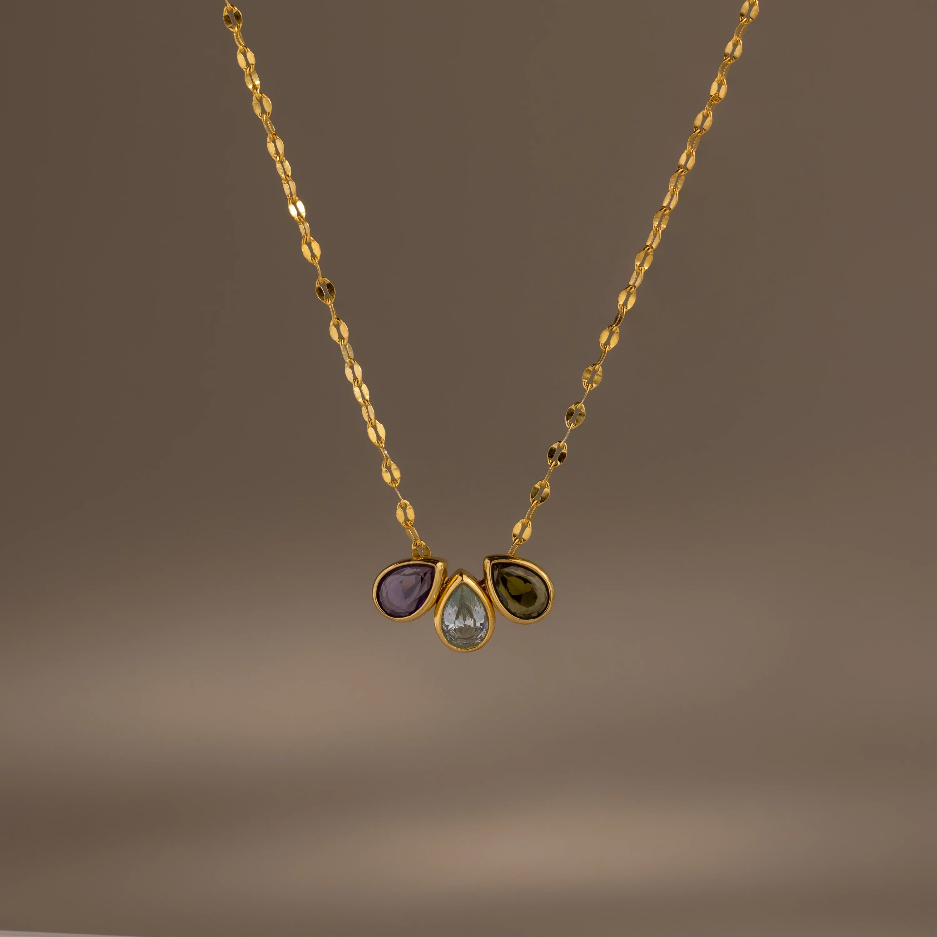 Multiple Teardrop Birthstone Necklace  Silver 18K Gold Plated