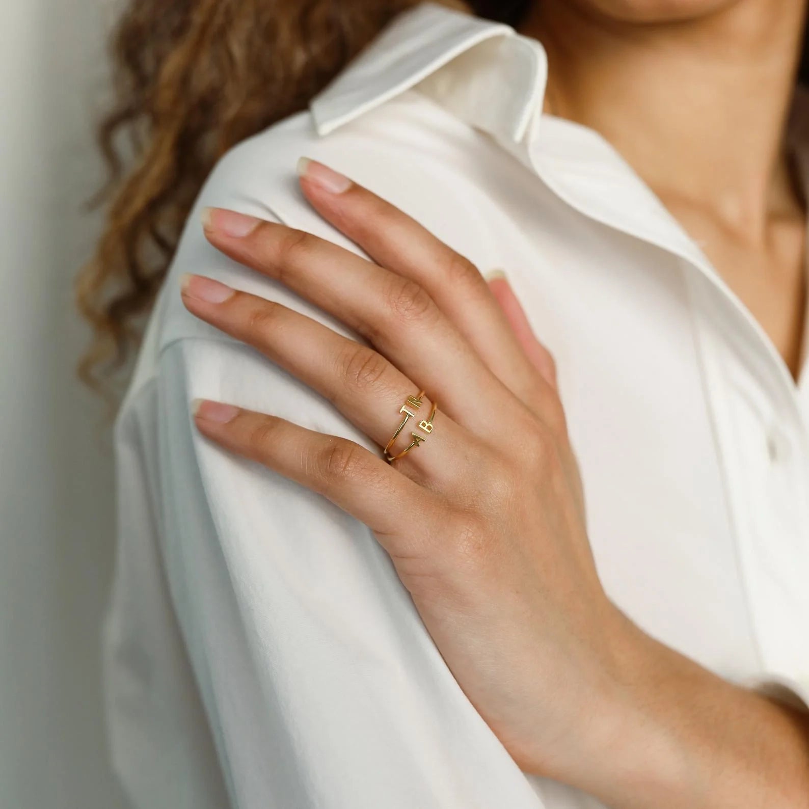 Modern Duo Initial Ring Silver 18K Gold Plated